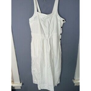 Gap Sleeveless Dress White Linen Blend Side Pockets Button Zize 16